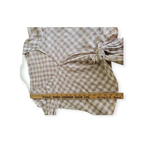 Madewell Gingham Sweetheart Wrap Top, Tan/Cream, Size M - Picture 9 of 13